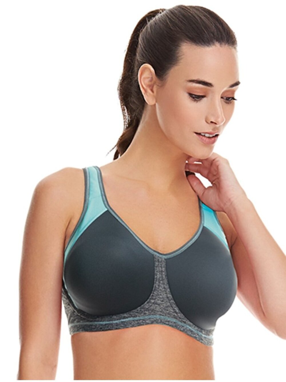 NEW Freya Active Underwire Sport Bra Heather Gray Aqua Size 36DDD